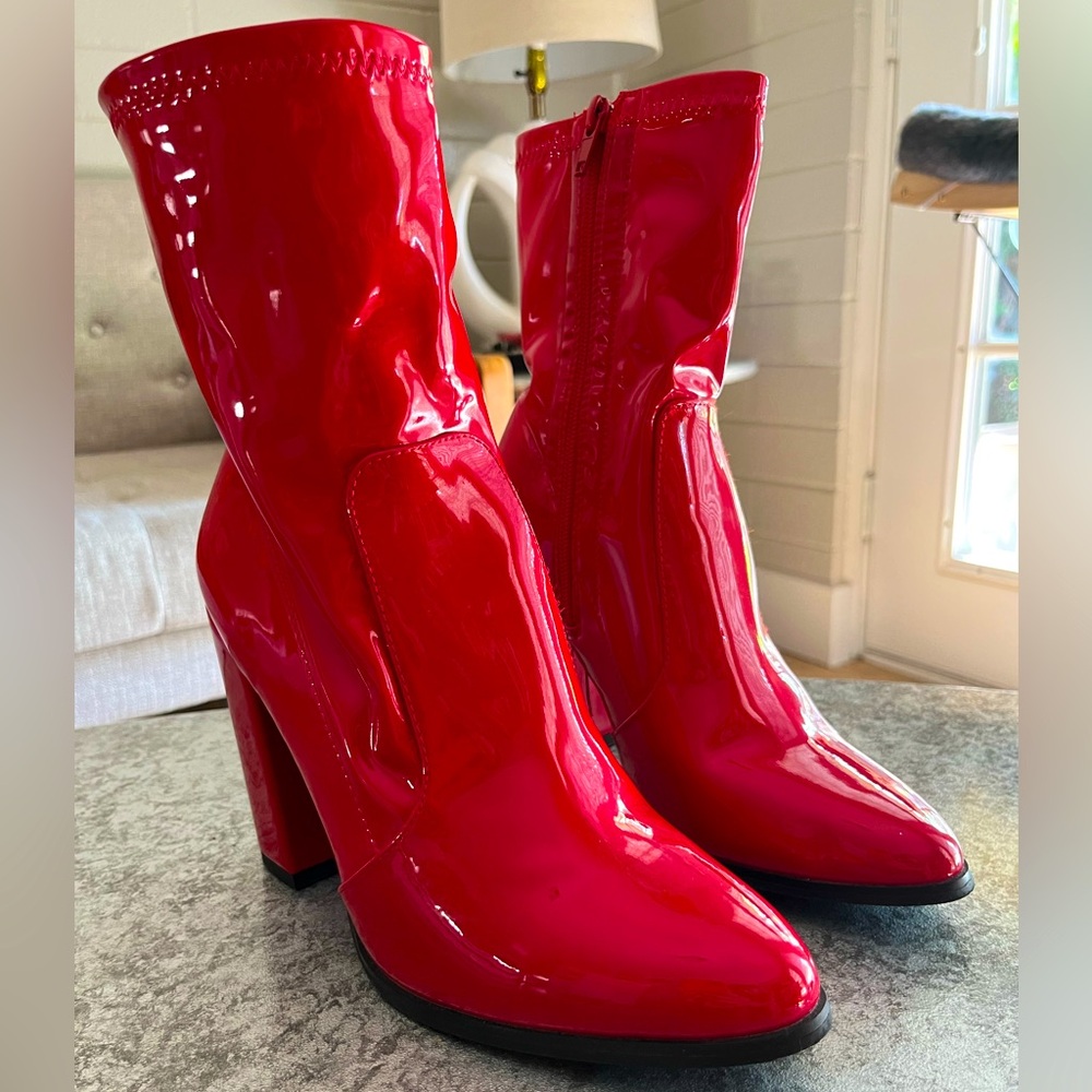 Forever 21 Red Patent Leather Ankle Boots 4 in heel